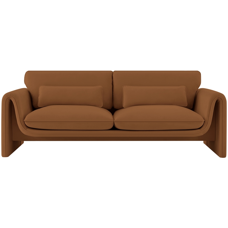 Bowery Hill Contemporary Soft Saddle Velvet Fabric Sofa with Curved Arms