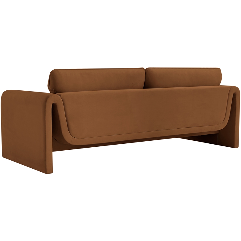 Bowery Hill Contemporary Soft Saddle Velvet Fabric Sofa with Curved Arms