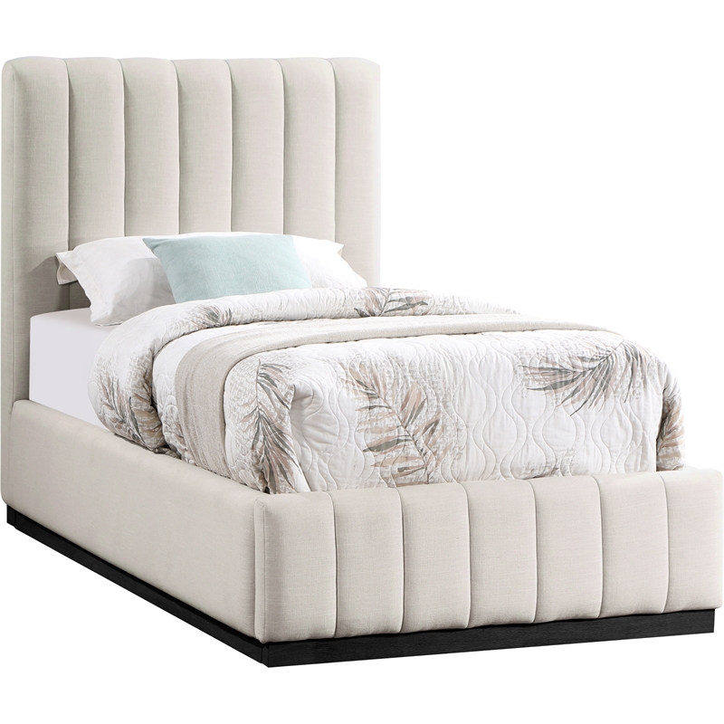 Bowery Hill Contemporary Beige Linen Textured Fabric Twin Bed
