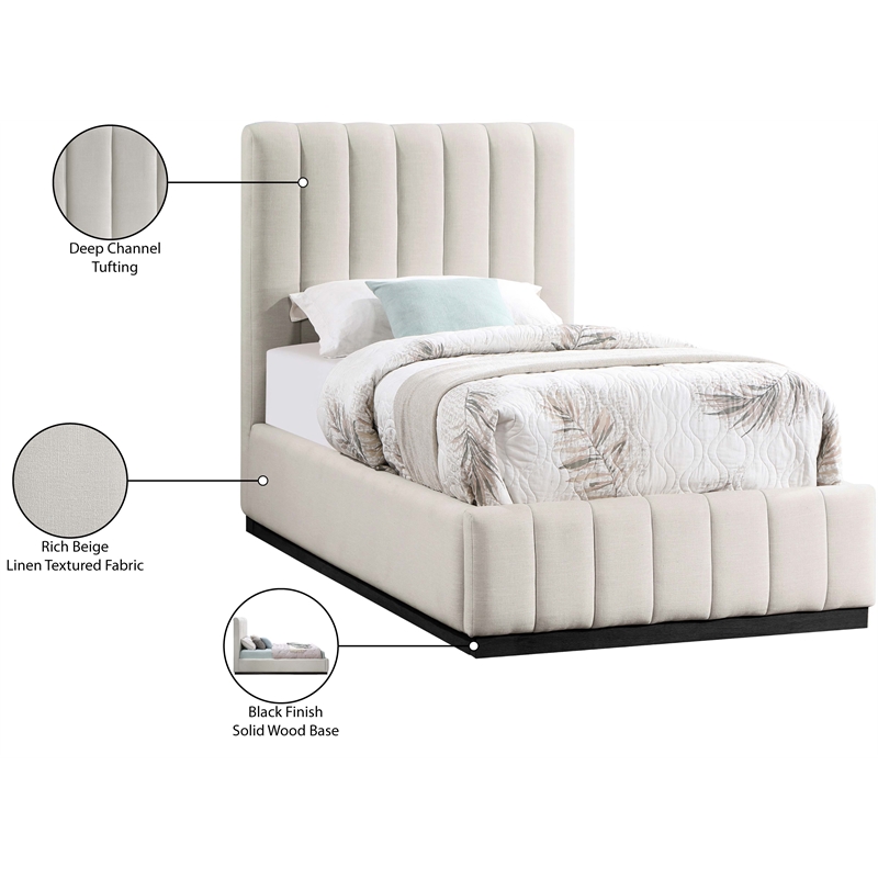 Bowery Hill Contemporary Beige Linen Textured Fabric Twin Bed
