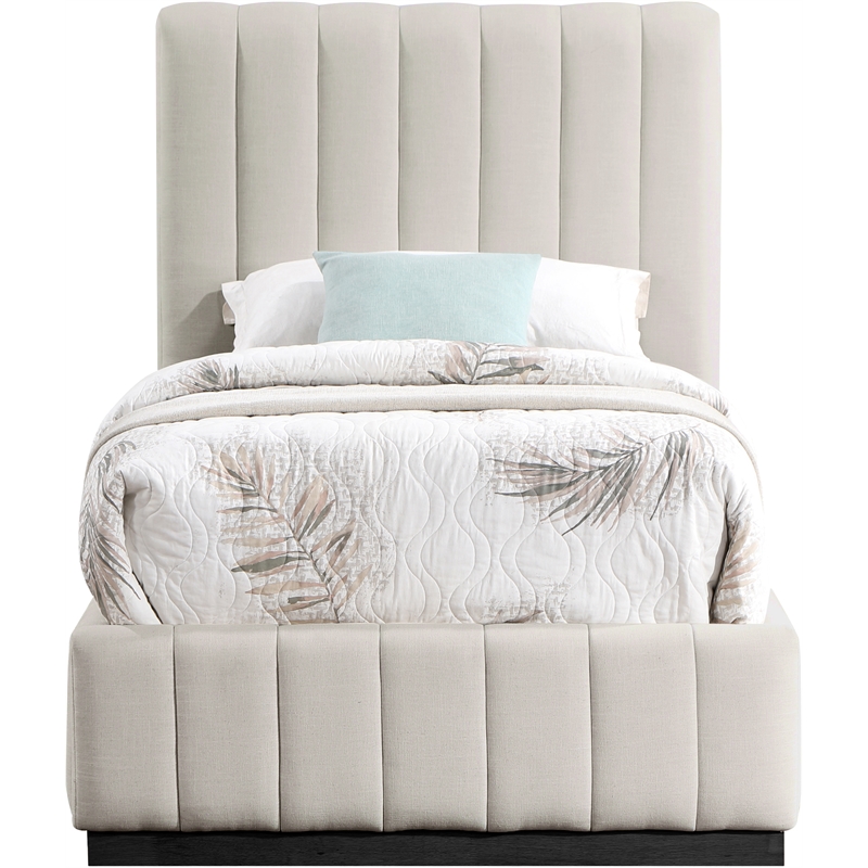 Bowery Hill Contemporary Beige Linen Textured Fabric Twin Bed