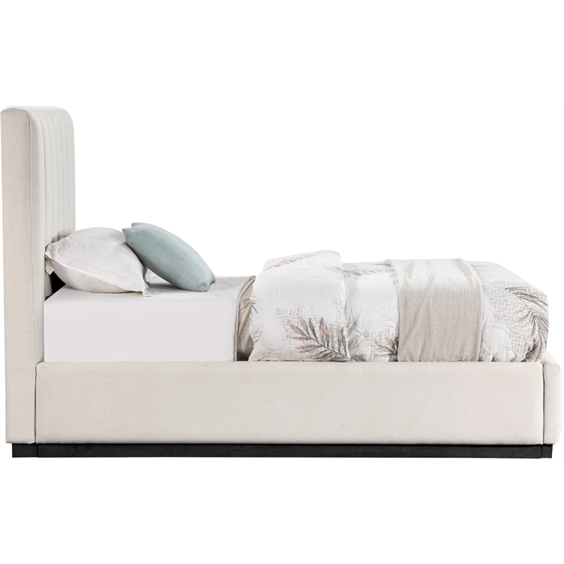 Bowery Hill Contemporary Beige Linen Textured Fabric Twin Bed