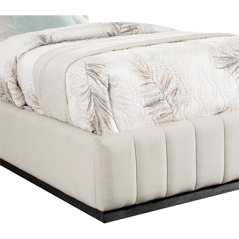 Bowery Hill Contemporary Beige Linen Textured Fabric Twin Bed