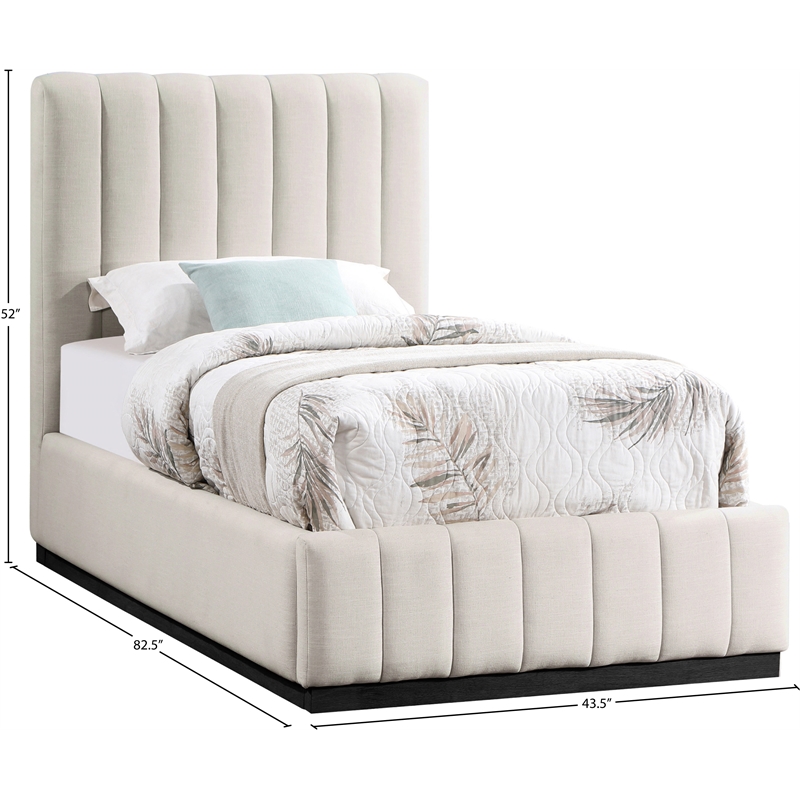 Bowery Hill Contemporary Beige Linen Textured Fabric Twin Bed