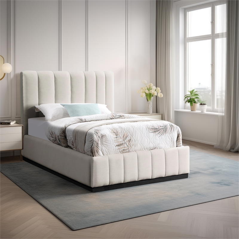 Bowery Hill Contemporary Beige Linen Textured Fabric Twin Bed