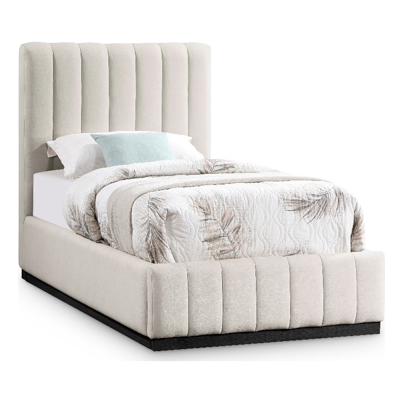 Bowery Hill Contemporary Beige Linen Textured Fabric Twin Bed
