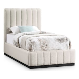 Bowery Hill Contemporary Beige Linen Textured Fabric Twin Bed
