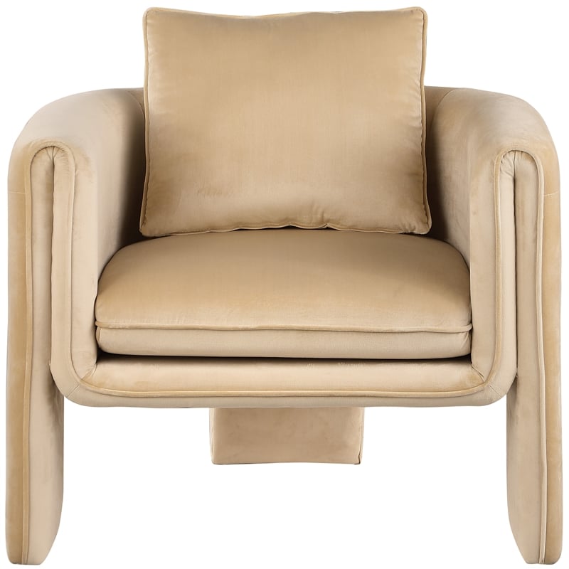 Bowery Hill Contemporary Soft Camel Velvet Accent Chair with Curved Arms