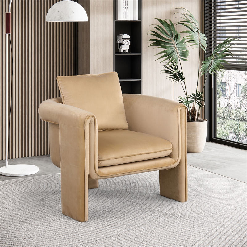 Bowery Hill Contemporary Soft Camel Velvet Accent Chair with Curved Arms