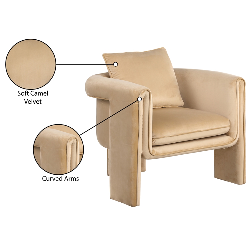 Bowery Hill Contemporary Soft Camel Velvet Accent Chair with Curved Arms