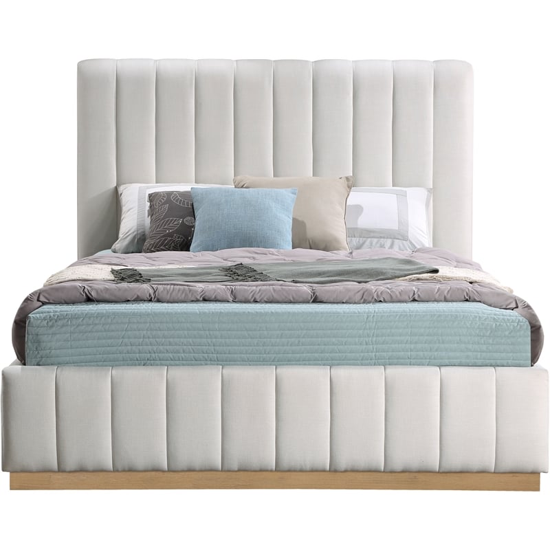 Bowery Hill Contemporary Cream Linen Textured Fabric Queen Bed