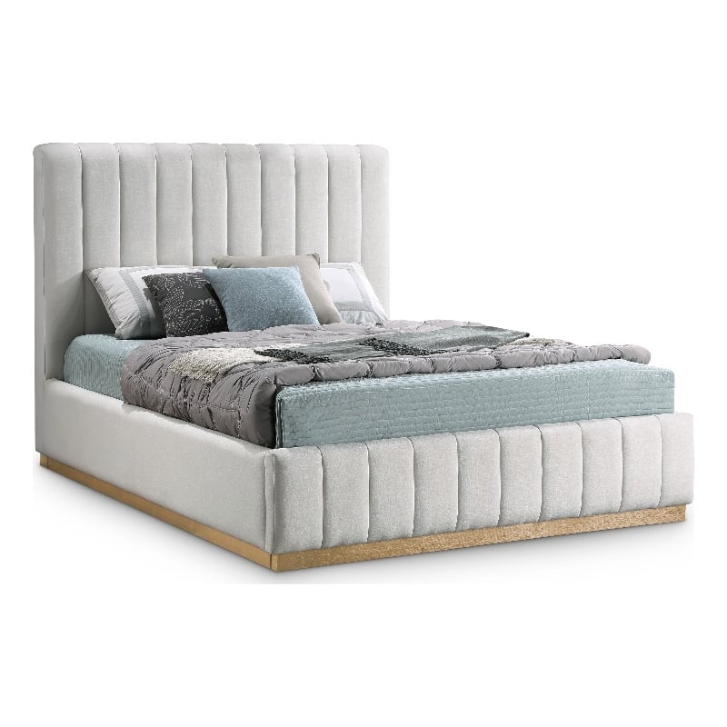 Bowery Hill Contemporary Cream Linen Textured Fabric Queen Bed
