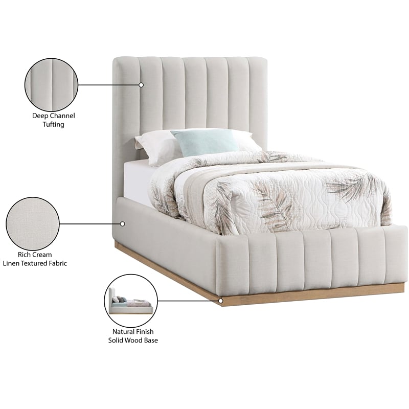 Bowery Hill Contemporary Cream Linen Textured Fabric Twin Bed