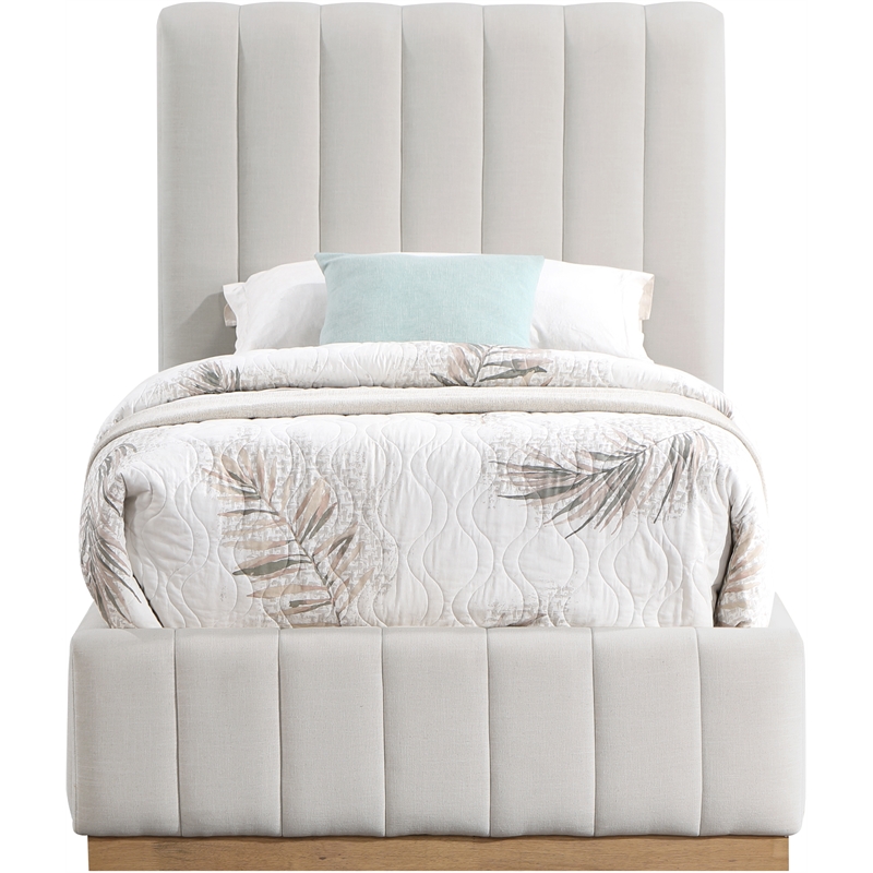 Bowery Hill Contemporary Cream Linen Textured Fabric Twin Bed