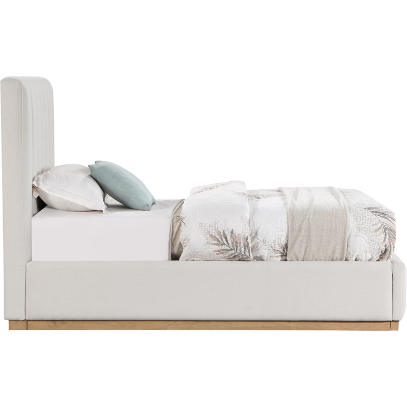 Bowery Hill Contemporary Cream Linen Textured Fabric Twin Bed