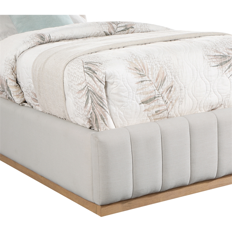 Bowery Hill Contemporary Cream Linen Textured Fabric Twin Bed