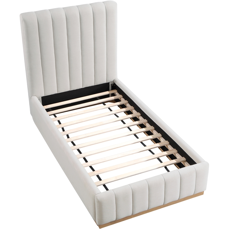 Bowery Hill Contemporary Cream Linen Textured Fabric Twin Bed