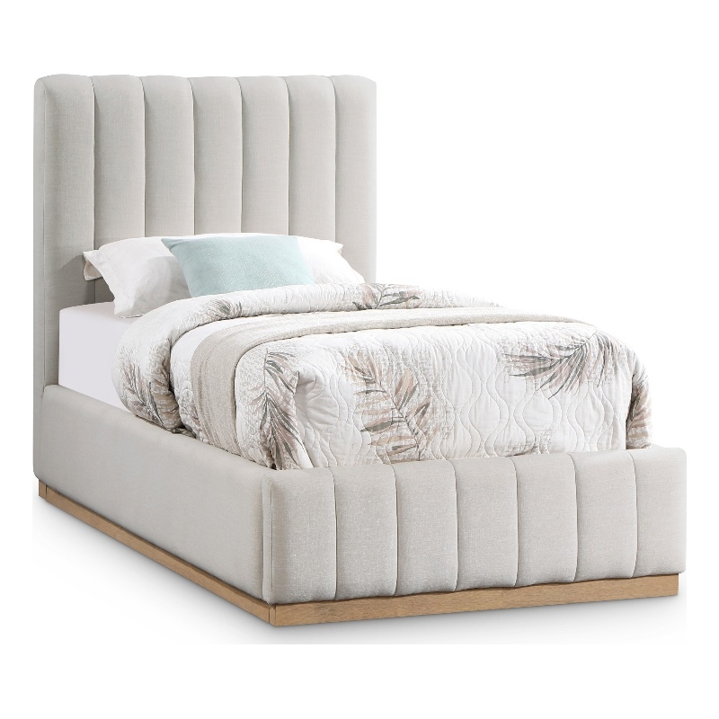 Bowery Hill Contemporary Cream Linen Textured Fabric Twin Bed