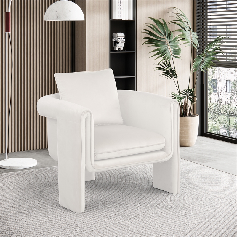 Bowery Hill Contemporary Soft Cream Velvet Accent Chair with Curved Arms