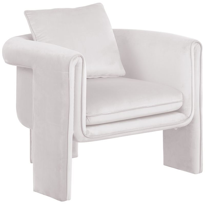 Bowery Hill Contemporary Soft Cream Velvet Accent Chair with Curved Arms