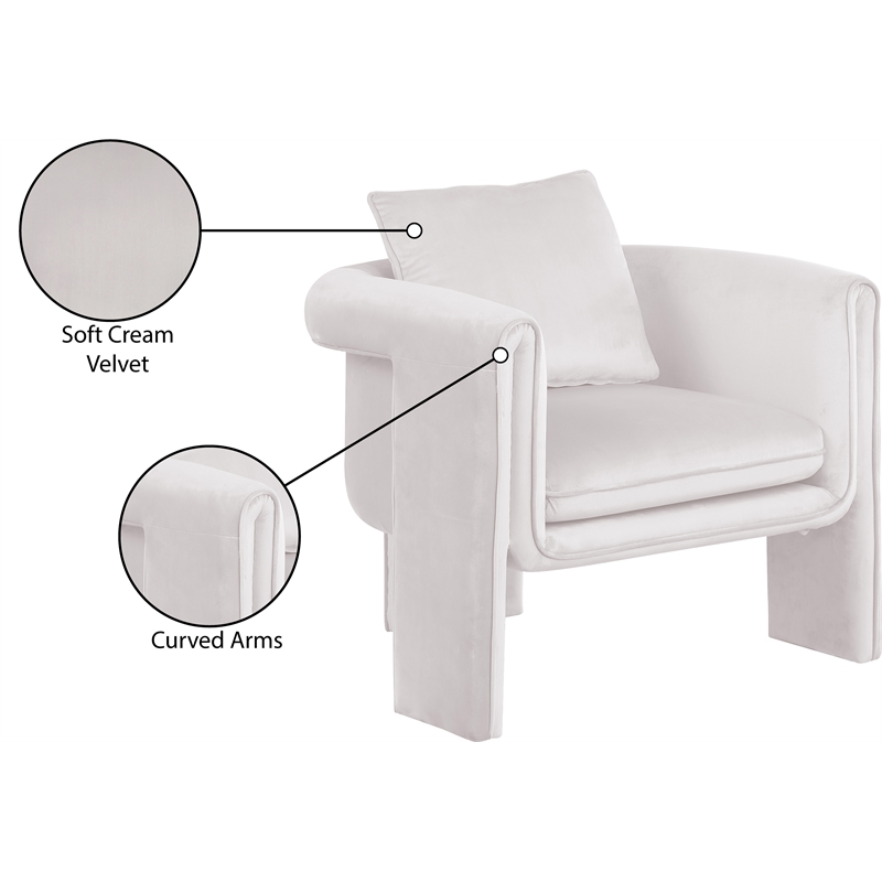 Bowery Hill Contemporary Soft Cream Velvet Accent Chair with Curved Arms