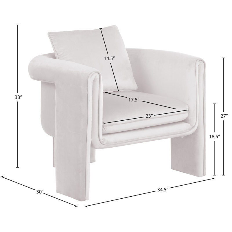 Bowery Hill Contemporary Soft Cream Velvet Accent Chair with Curved Arms