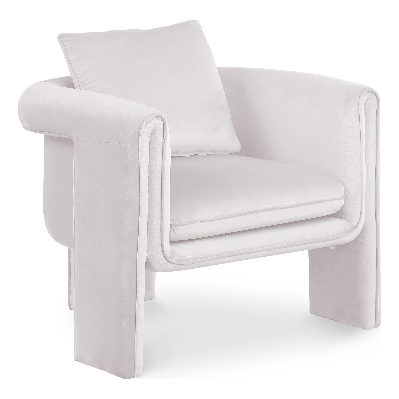 Bowery Hill Contemporary Soft Cream Velvet Accent Chair with Curved Arms
