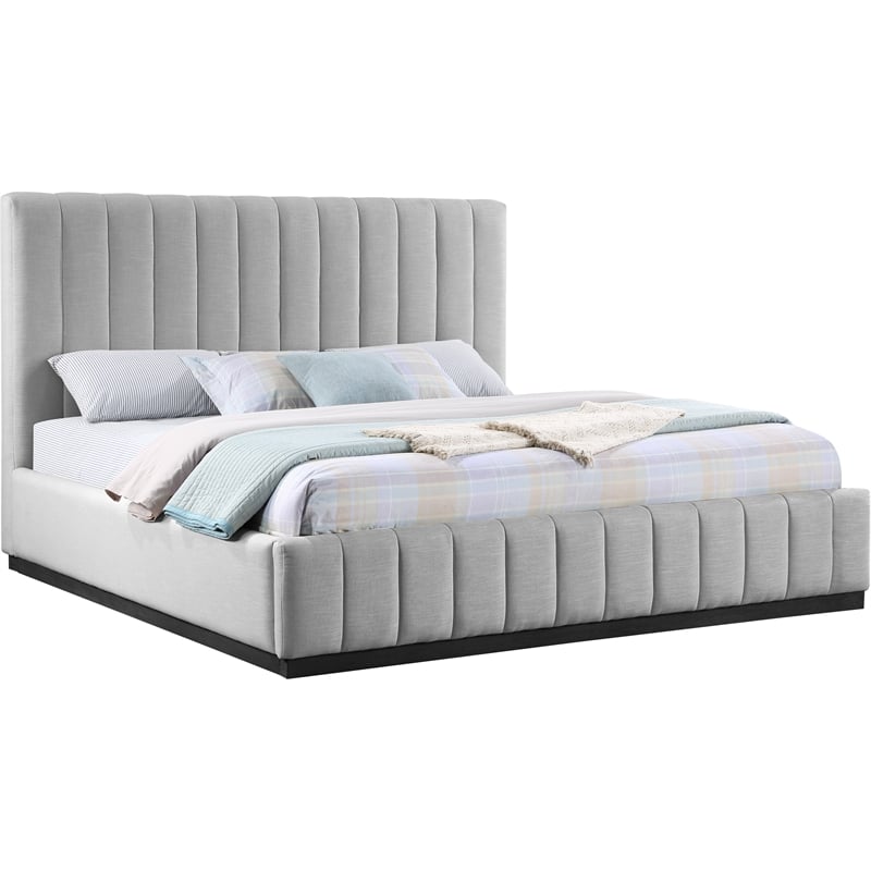 Bowery Hill Contemporary Grey Linen Textured Fabric King Bed