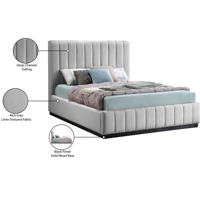 Bowery Hill Contemporary Grey Linen Textured Fabric King Bed