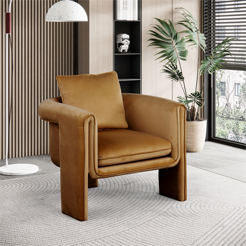 Bowery Hill Contemporary Soft Saddle Velvet Accent Chair with Curved Arms