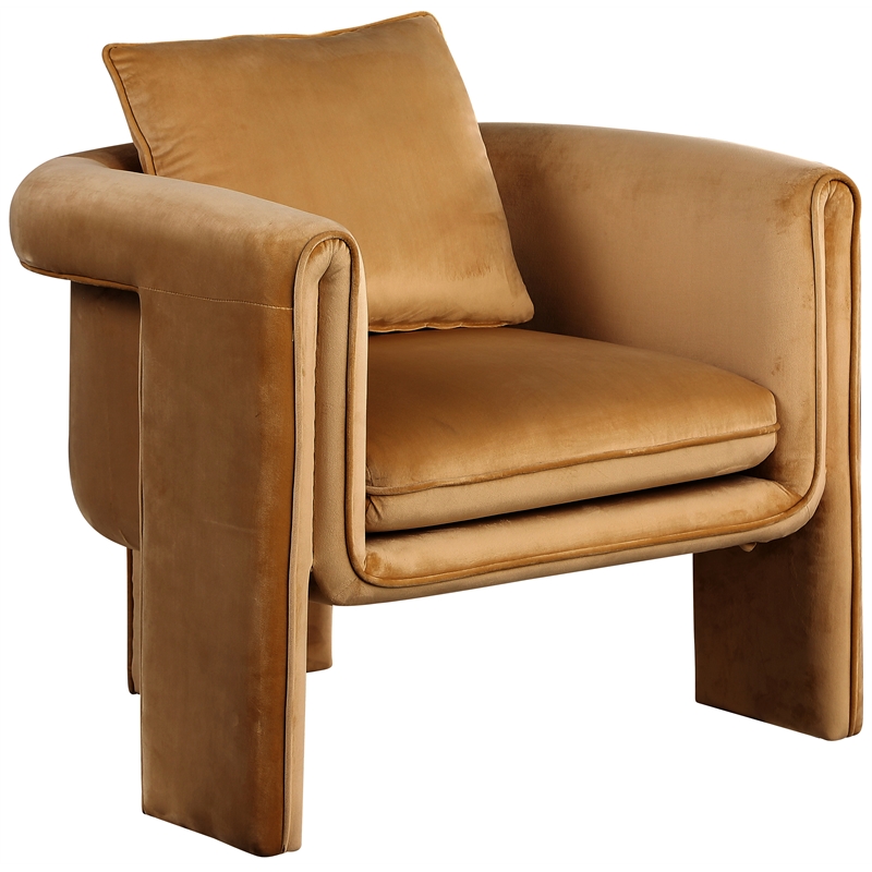 Bowery Hill Contemporary Soft Saddle Velvet Accent Chair with Curved Arms