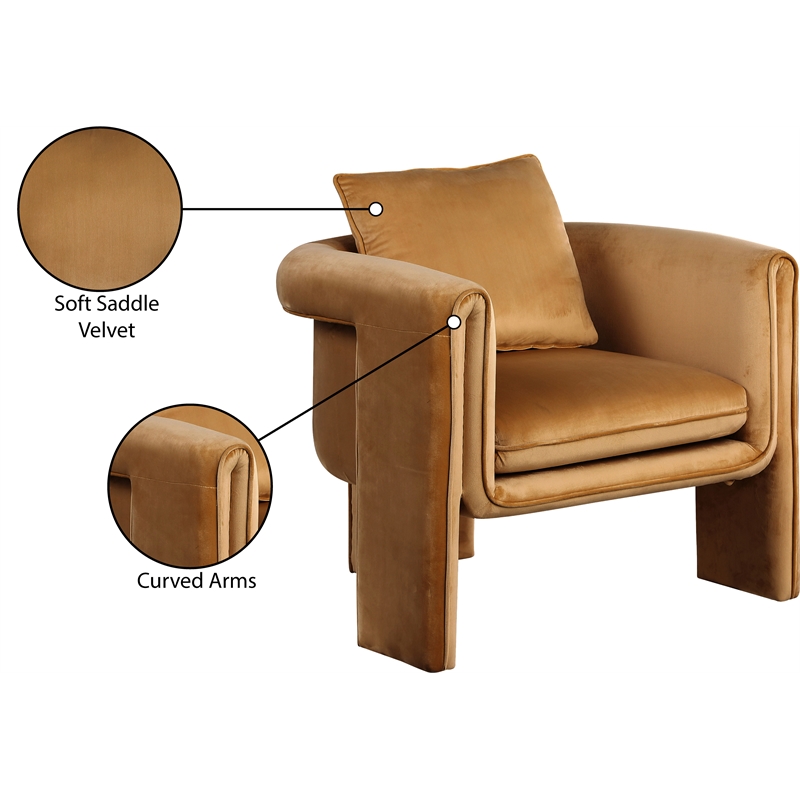 Bowery Hill Contemporary Soft Saddle Velvet Accent Chair with Curved Arms