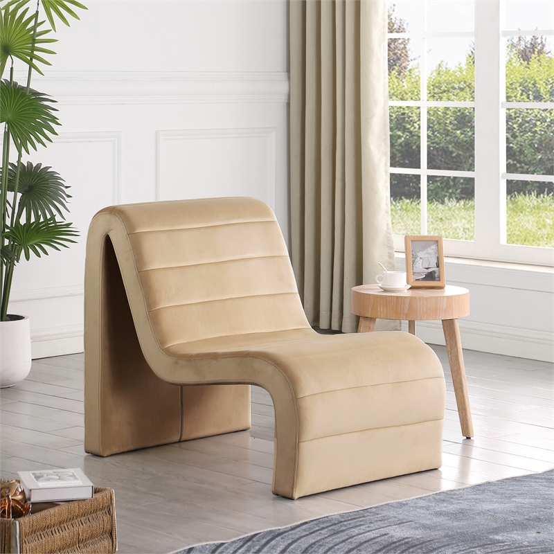 Bowery Hill Contemporary Deep Channel Tufted Rich Camel Velvet Accent Chair