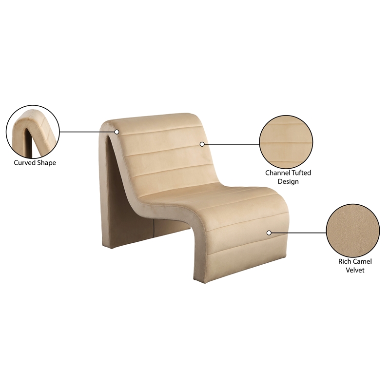 Bowery Hill Contemporary Deep Channel Tufted Rich Camel Velvet Accent Chair