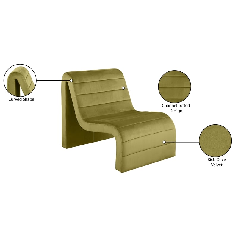 Bowery Hill Contemporary Deep Channel Tufted Rich Olive Velvet Accent Chair