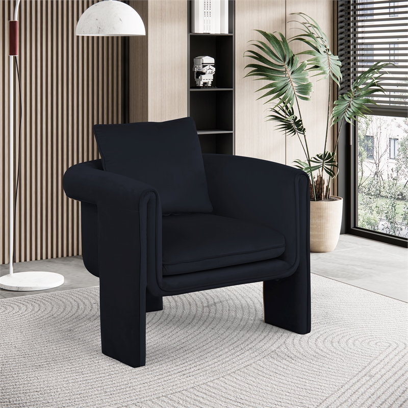 Bowery Hill Contemporary Soft Black Velvet Accent Chair with Curved Arms
