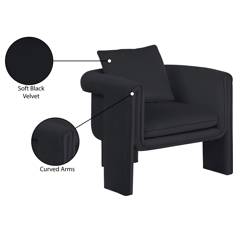 Bowery Hill Contemporary Soft Black Velvet Accent Chair with Curved Arms
