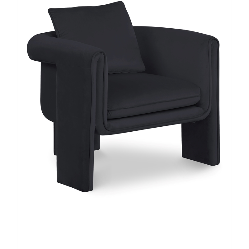 Bowery Hill Contemporary Soft Black Velvet Accent Chair with Curved Arms