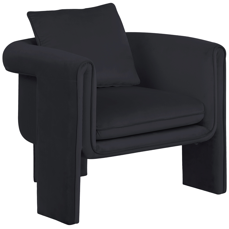 Bowery Hill Contemporary Soft Black Velvet Accent Chair with Curved Arms