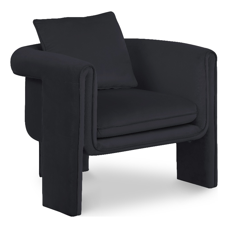 Bowery Hill Contemporary Soft Black Velvet Accent Chair with Curved Arms