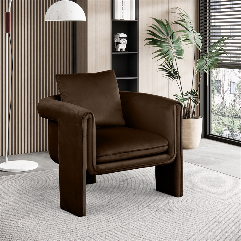Bowery Hill Contemporary Soft Brown Velvet Accent Chair with Curved Arms
