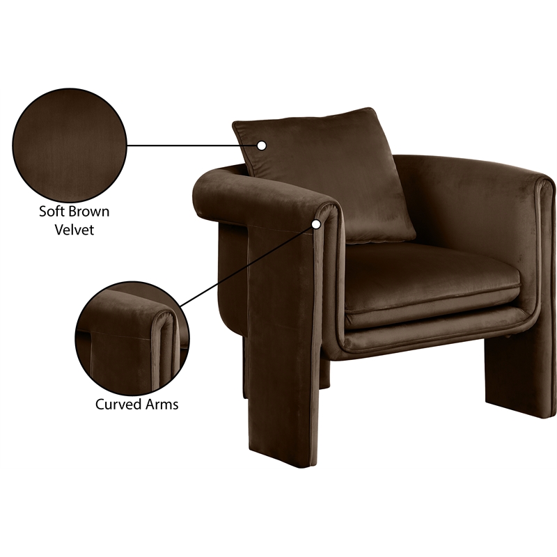 Bowery Hill Contemporary Soft Brown Velvet Accent Chair with Curved Arms
