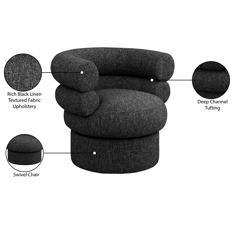 Bowery Hill Upholstered Black Linen Textured Fabric Accent Swivel Chair