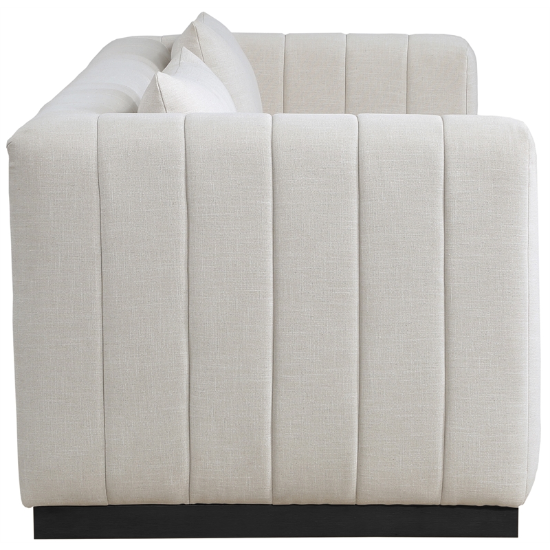 Bowery Hill Contemporary Rich Beige Linen Textured Fabric Sofa
