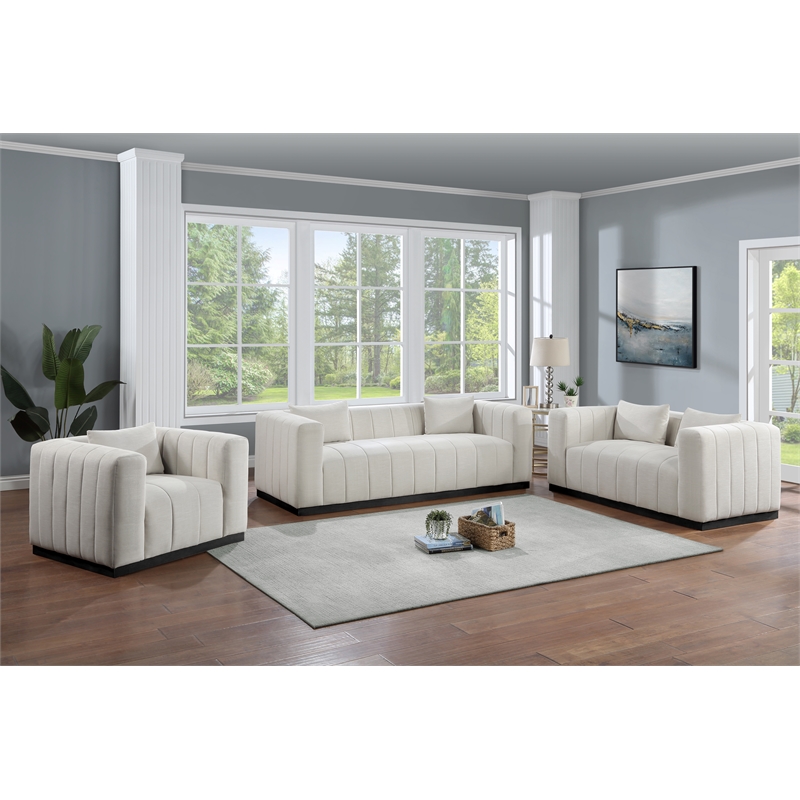 Bowery Hill Contemporary Rich Beige Linen Textured Fabric Sofa
