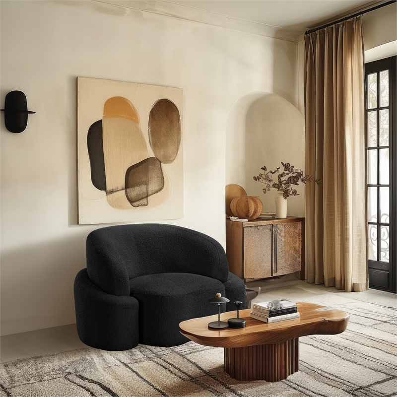 Bowery Hill Contemporary Rich Black Boucle Durable Fabric Chair