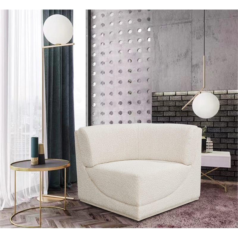 Bowery Hill Contemporary Rich Cream Boucle Durable Fabric Corner