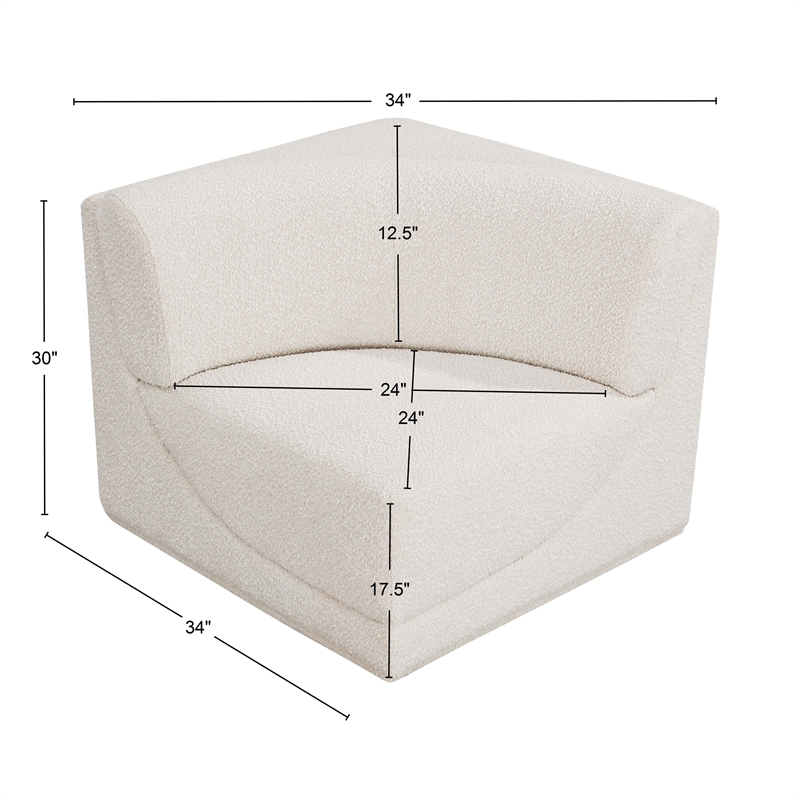 Bowery Hill Contemporary Rich Cream Boucle Durable Fabric Corner