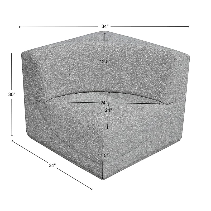 Bowery Hill Contemporary Rich Grey Boucle Durable Fabric Corner