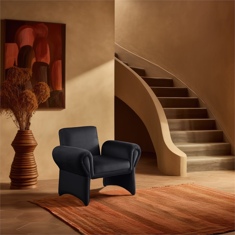 Bowery Hill Contemporary Soft Black Velvet Accent Chair with Curved Arms
